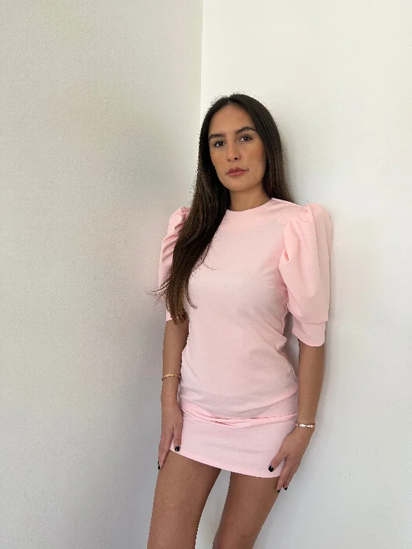 Baby Pink Puff Sleeve Mini Dress