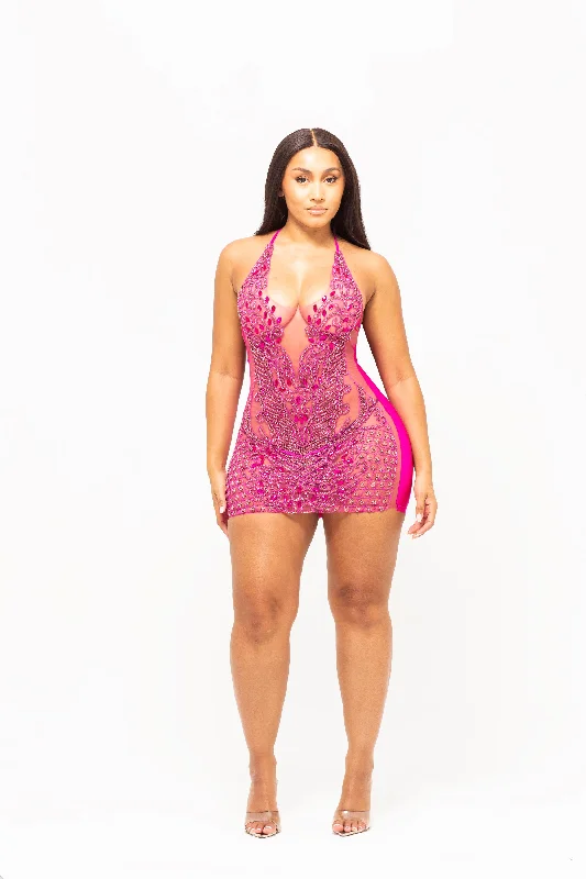 Glitz Mini Dress Fuchsia Pink