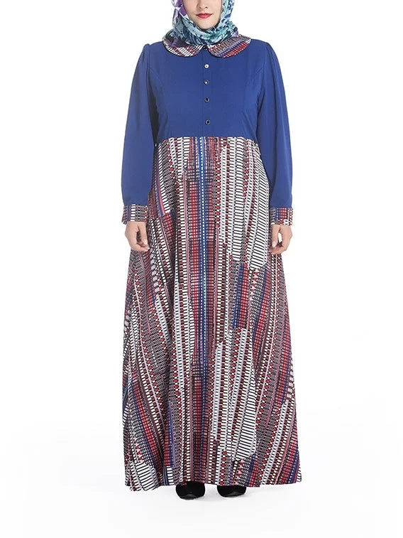 (M-7XL) Galiah Pattern Collar Maxi Dress