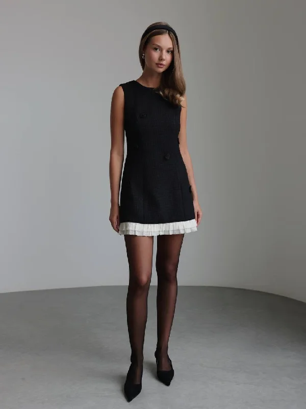 Elegant Charm Black Tweed Mini Dress