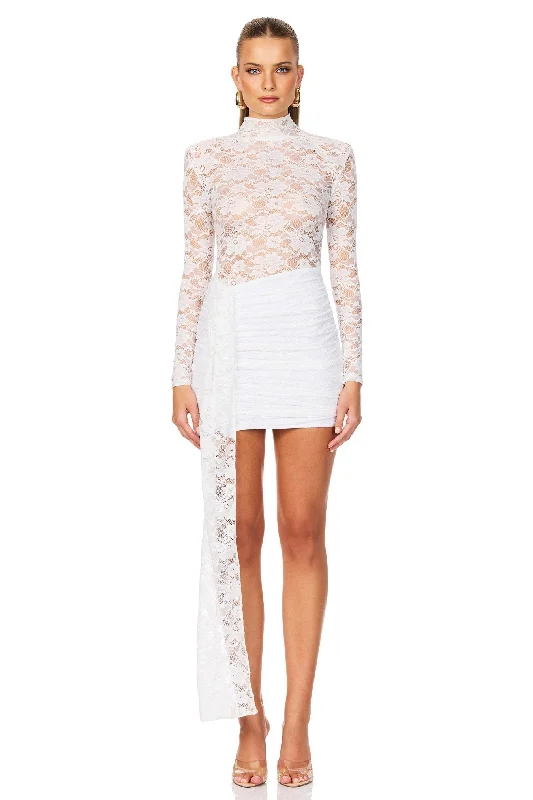 Nookie Lene Lace LS Mini Dress - White