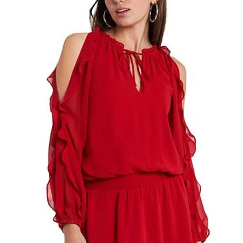 1.State Women's Cold Shoulder Ruffled Sleeve Dress Red Size X-Small