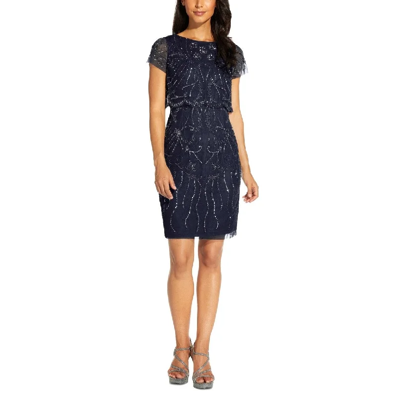 Adrianna Papell Women's Embellished Overlay Dress Blue Size 4