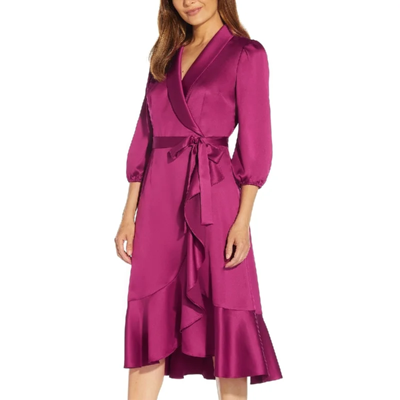 Adrianna Papell Women's Faux Wrap Crepe Satin Dress Purple Size 6