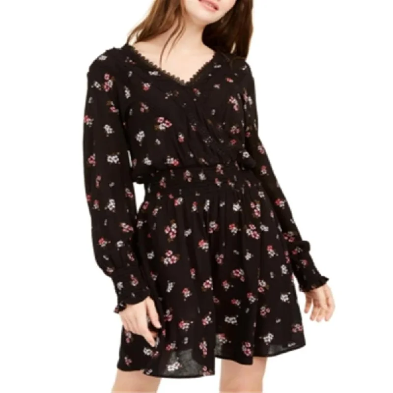 American Rag Junior's Floral Faux Wrap Dress Black