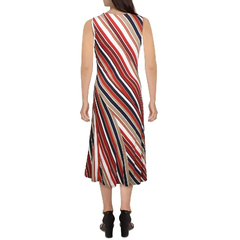 Bailey44 Women's Striped Sleeveless V Neck Below The Knee Shift Dress Red Size Small