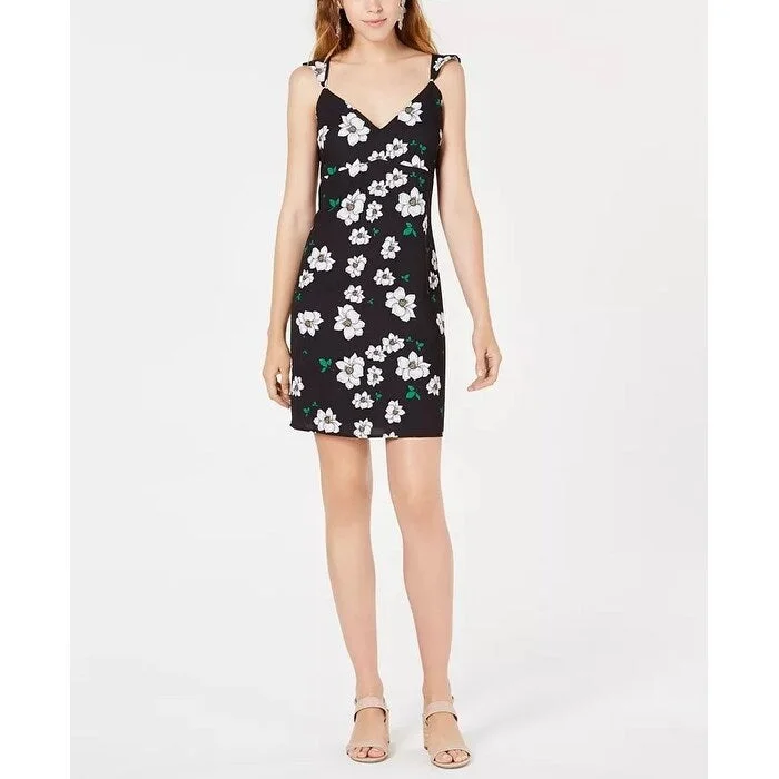 Bar III Women's Floral Print Slip Dress Black Size 2