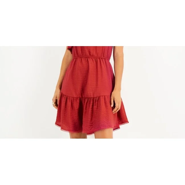 Bar Iii Women's One Shoulder Ruffled Hem Dress Red Size Medium