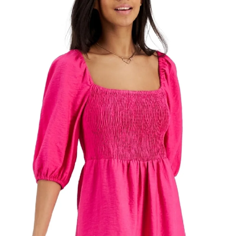 Bar Iii Women's Puff Sleeve Smocked Dress Pink Size Medium