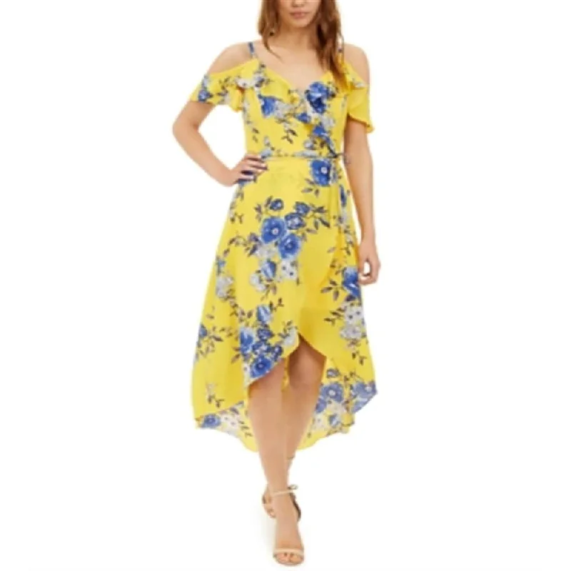 BCX Junior's Floral Print High Low Dress Yellow Size X-Large