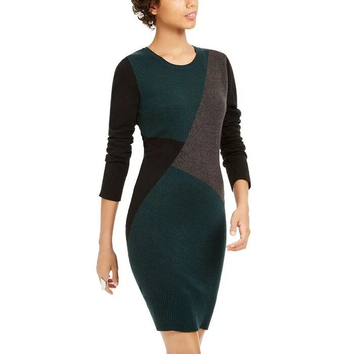 Bcx Women's Colorblock Knee-Length Sweaterdress Green Size Xx-Small