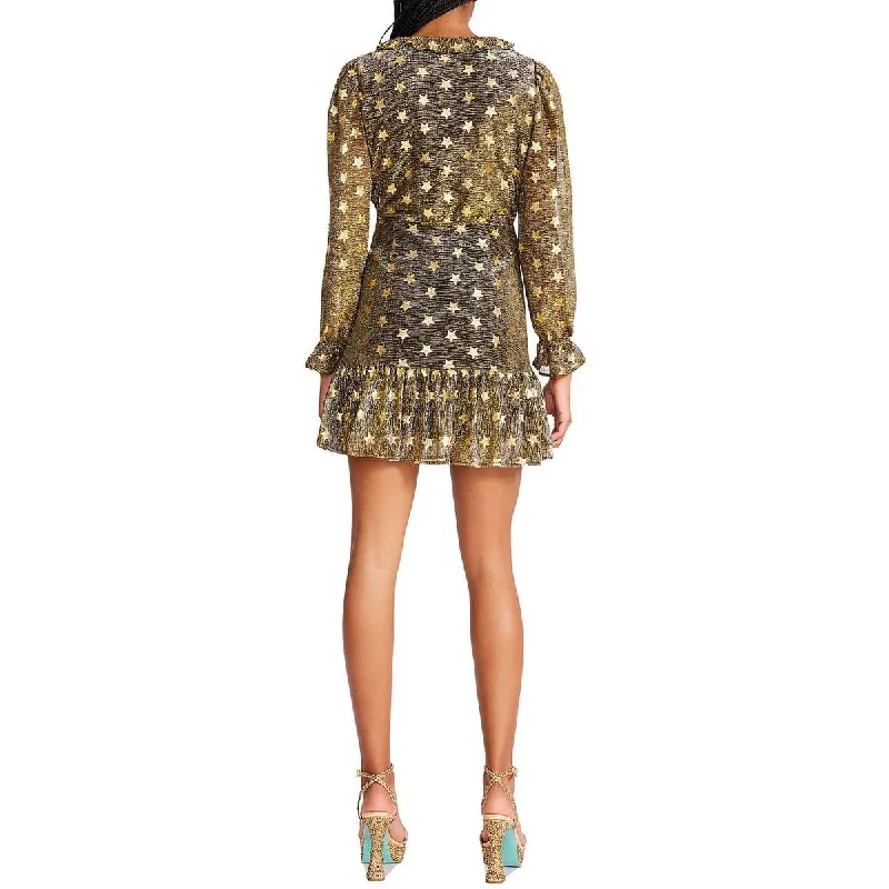 Betsey Johnson Women's Faux Wrap Metallic Star Dress Yellow Size X-Large