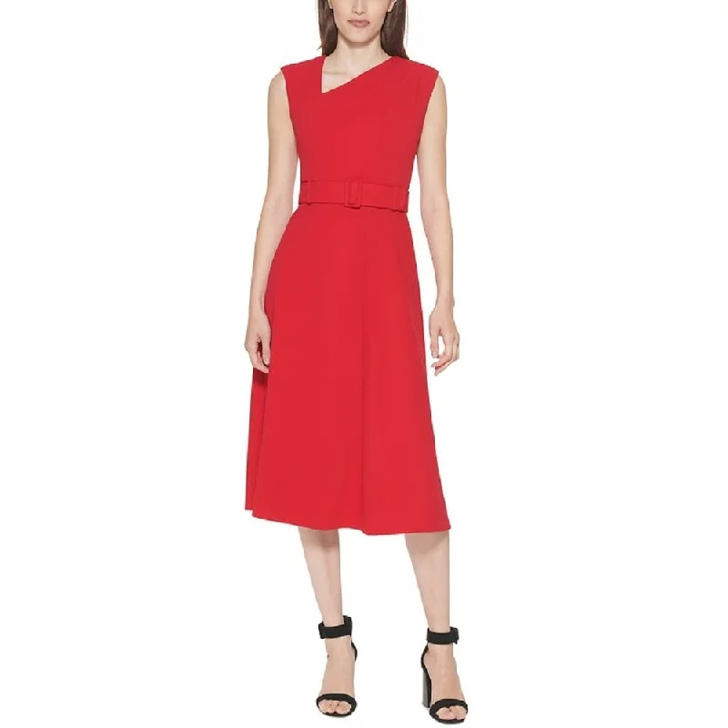 Calvin Klein Women's Asymmetrical Neck Dress Red Size 8