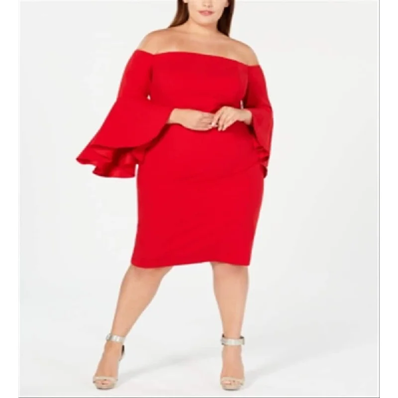 Calvin Klein Women's Bell Sleeve Knee Length Dress Red Size 20W