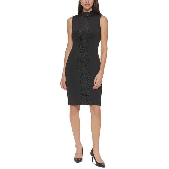 Calvin Klein Women's Embellished Mock Neck Sheath Dress Black Size 4