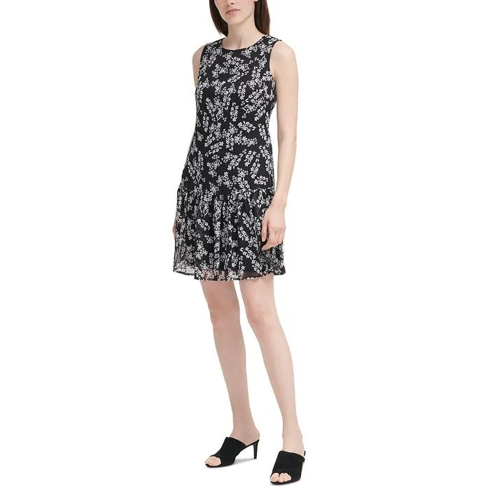 Calvin Klein Women's Floral Print A Line Dress Black Size 10