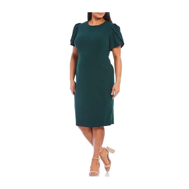 Calvin Klein Women's Jewel Neck Knee Length Sheath Wear to Work Dress Green Size 8