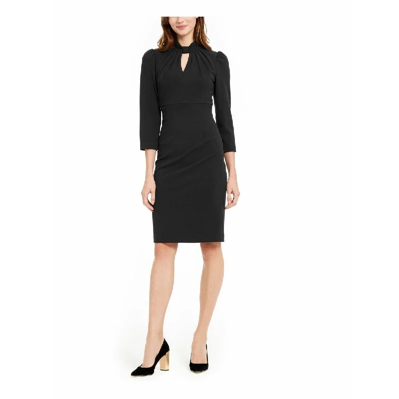 Calvin Klein Women's Petite Keyhole Mock-Neck Sheath Dress Black Size 12