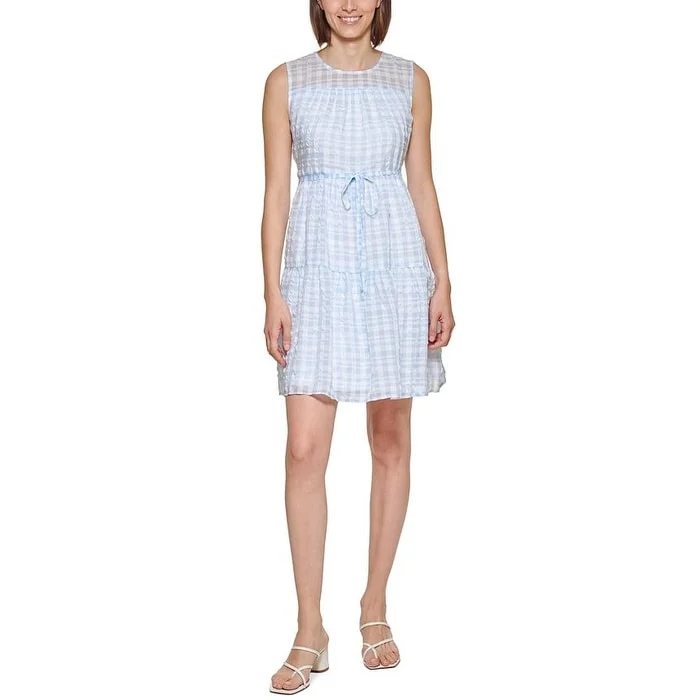 Calvin Klein Women's Plaid A Line Dress Blue Size 16