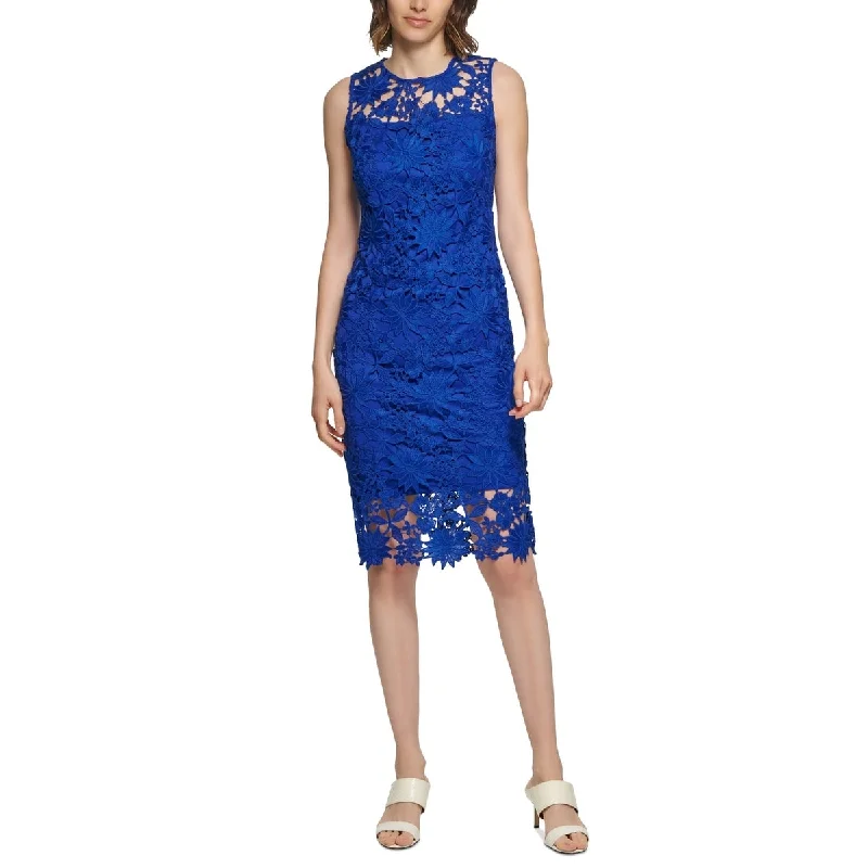 Calvin Klein Women's Sleeveless Lace Sheath Dress Blue Size 8