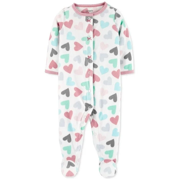 Carter's Baby Girl's Hearts Fleece Sleep 'N' Play Footed Coveralls White Size 9MOS - 9 Months