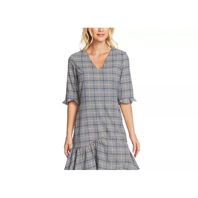 Cece Women's Plaid V-Neck Flounce Dress Gray Size 8