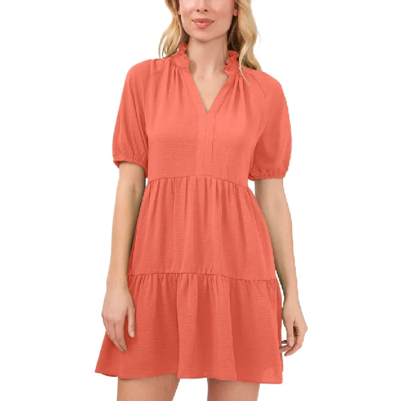 CeCe Women's Tiered V Neck Babydoll Dress Orange Size Small