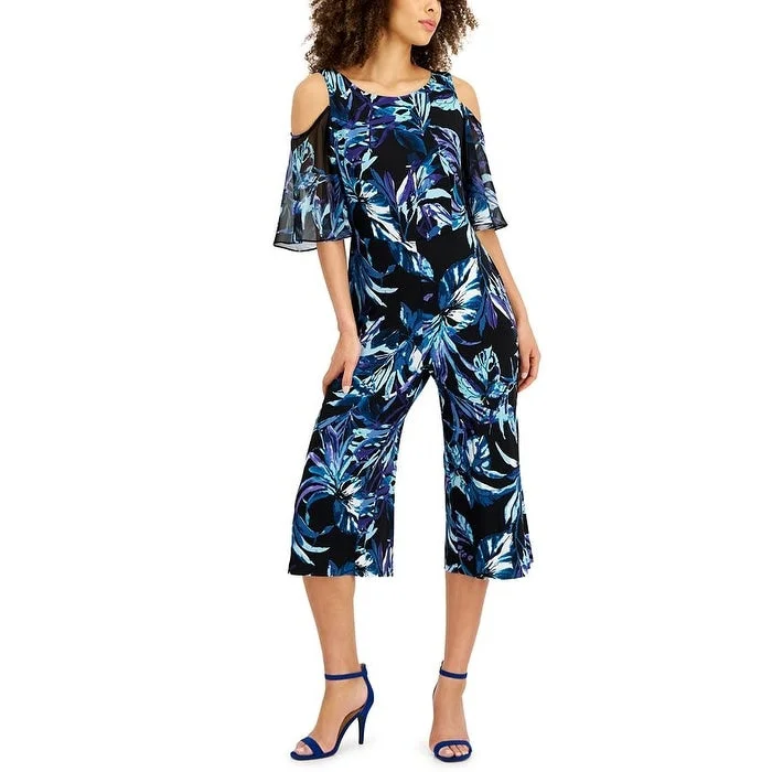 Connected Women's Cold Shoulder Printed Jumpsuit Blue Size 10