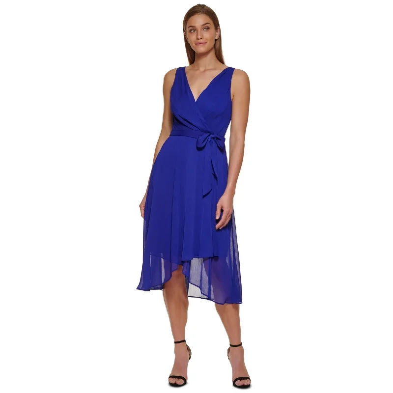 DKNY Women's Sleeveless Faux Wrap Dress Blue Size 12