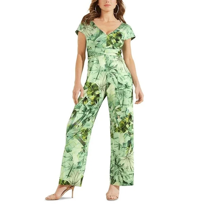 GUESS Women's Candice Tropical Print Jumpsuit Green Size Small