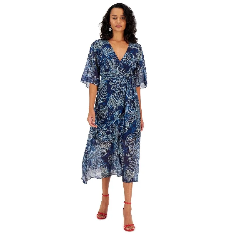 GUESS Women's Damienne Printed Wrap Dress Blue Size X-Small