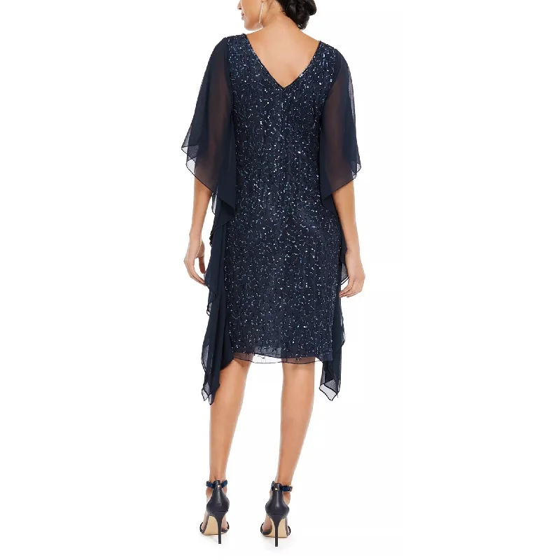 J Kara Women's Sequined Flutter Sleeve Dress Blue Size 6