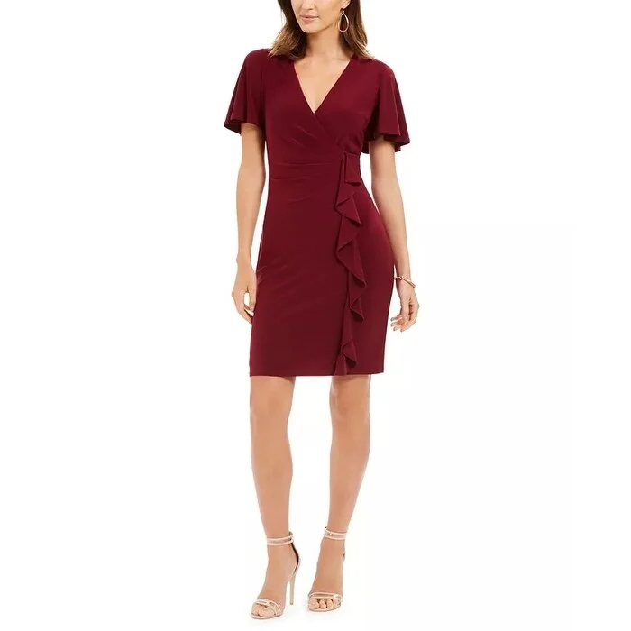 Jessica Howard Women's Cascading-Ruffle Sheath Dress Dark Red Size 10