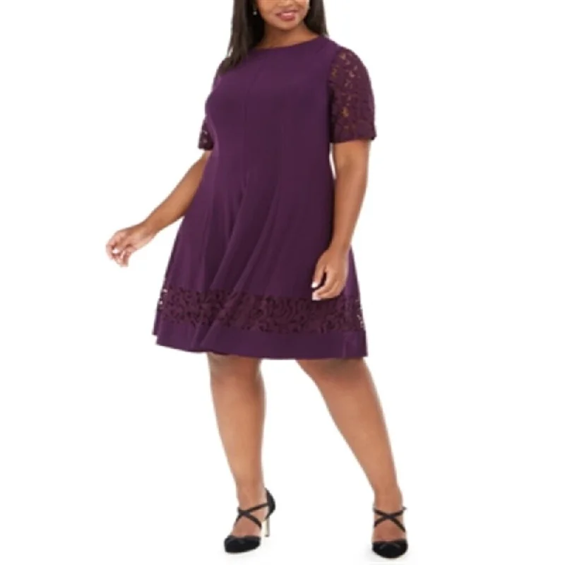 Jessica Howard Women's Short Sleeve Above the Knee Dress Purple Size 18W