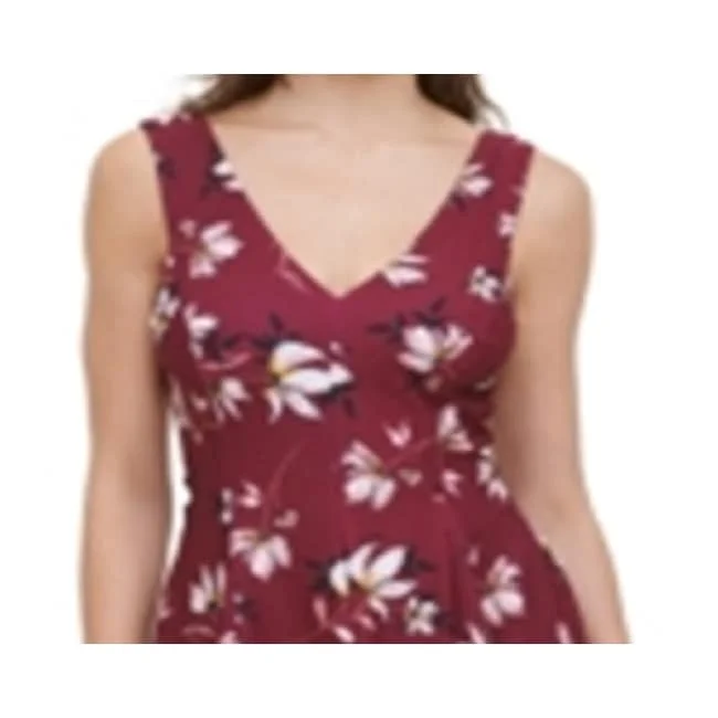 Kensie Women's Floral Shark Bite Hem Dress Red Size 8