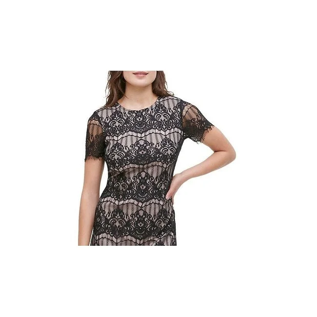 Kensie Women's Scallop Lace Sheath Dress Black Size 0