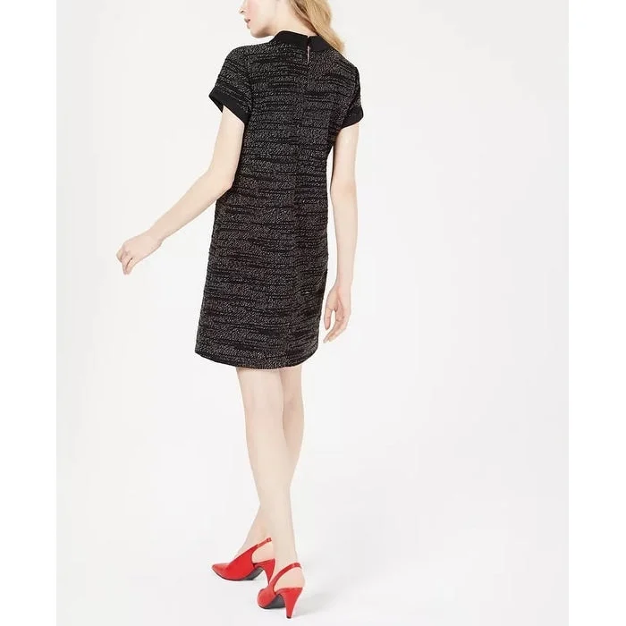 Maison Jules Women's Collared Printed Shift Dress Black Size Xx-Small