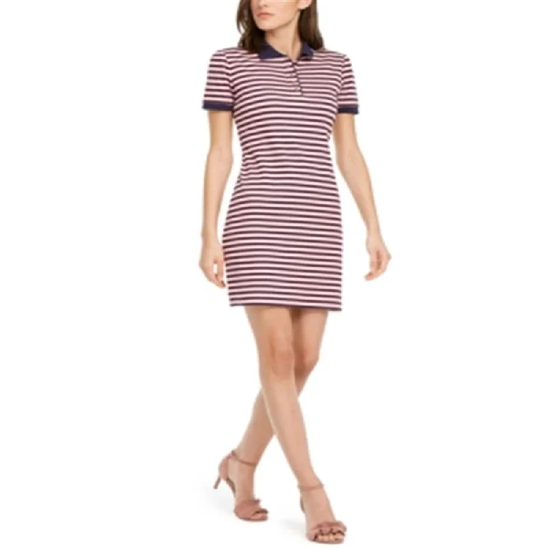 Maison Jules Women's Striped Polo Dress Pink Size X-Large