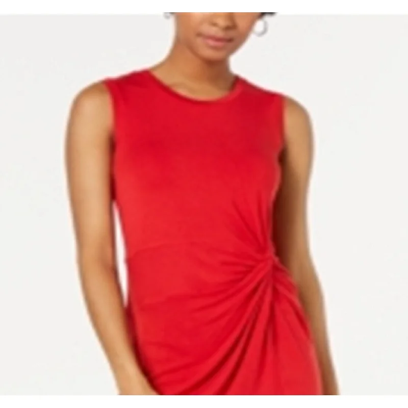 Maison Jules Women's Twist Front Sleeveless Jewel Neck Above The Knee Sheath Dress Red Size X-Small