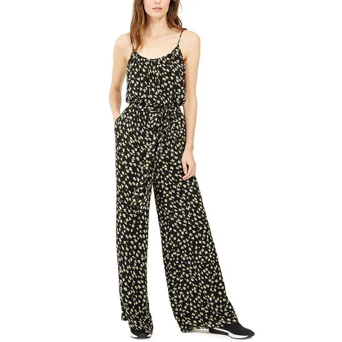 Michael Kors Women's Floral Print Tie Waist Jumpsuit Yellow Size Petite Small