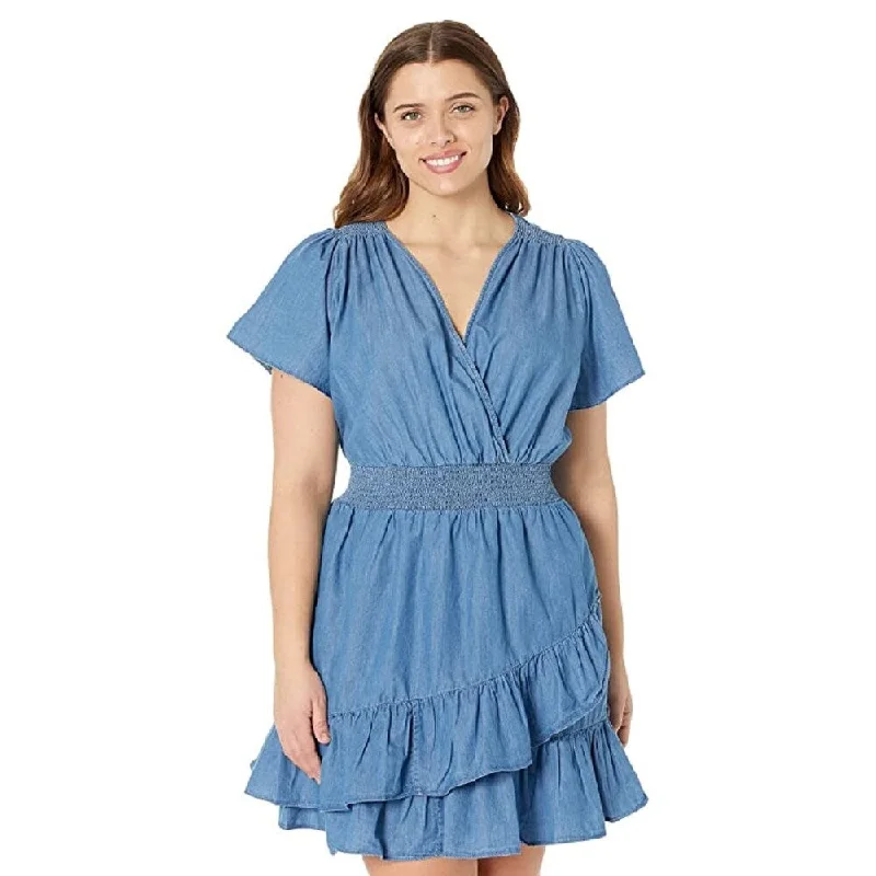 Michael Kors Women's Ruffled Faux Wrap Dress Blue Size 0X