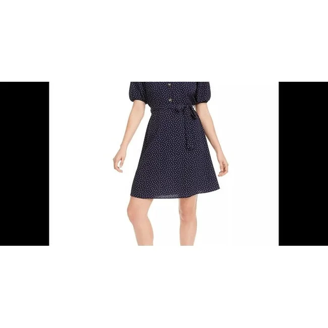 Monteau Women's Petite Printed Puff-Sleeve Dress Blue Size Petite X-Large