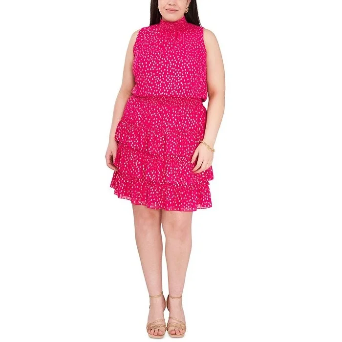 MSK Women's Printed Smocked Waist Dress Pink Size 3X