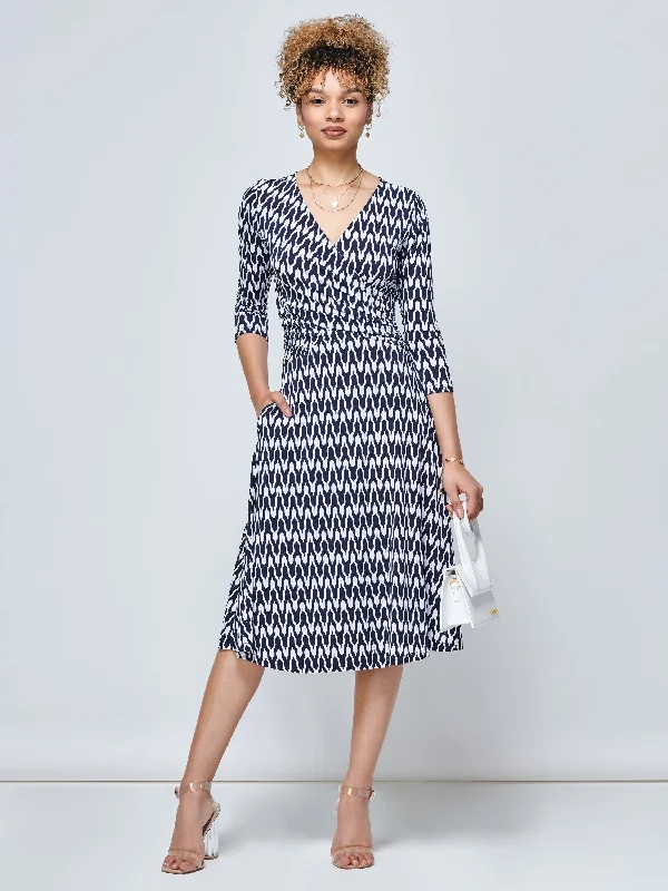 Odilia Fit & Flare Jersey Dress, Navy Geo