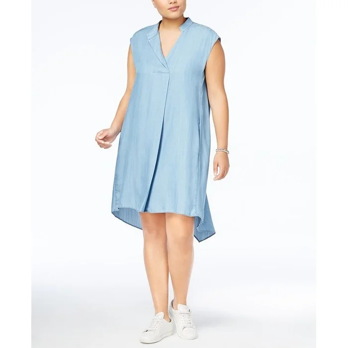 Rachel Roy Women's Cotton Chambray Shift Dress Blue Size 0X