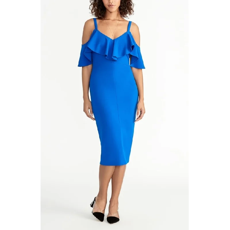 Rachel Roy Women's Off The Shoulder V Neck Ruffle Dress Blue Size X-Small