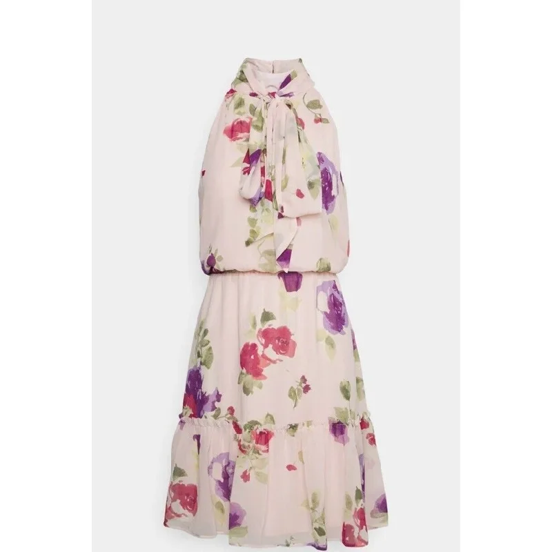 Ralph Lauren Women's Floral Chiffon Sleeveless Dress Pink Size 8