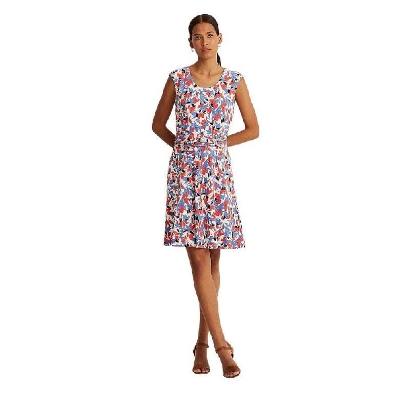 Ralph Lauren Women's Floral Jersey Dress Blue Size 16