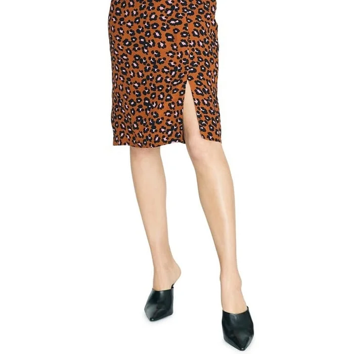 Sanctuary Women's Printed Spaghetti Strap V Neck Knee Length Sheath Dress Brown 8