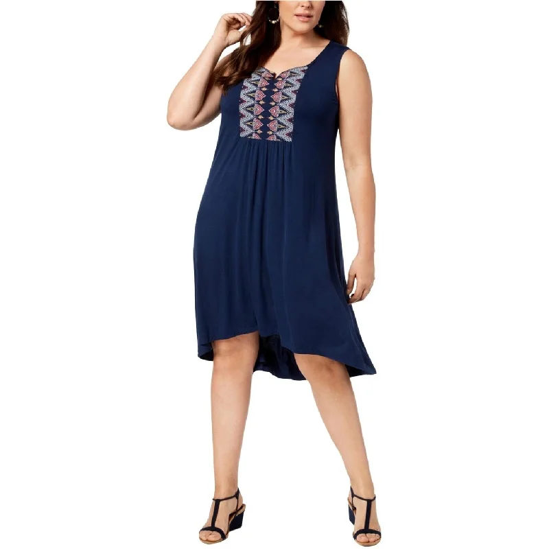 Style & Co Women's Petite Embroidered Knee-Length Tank Dress Size Small - Navy